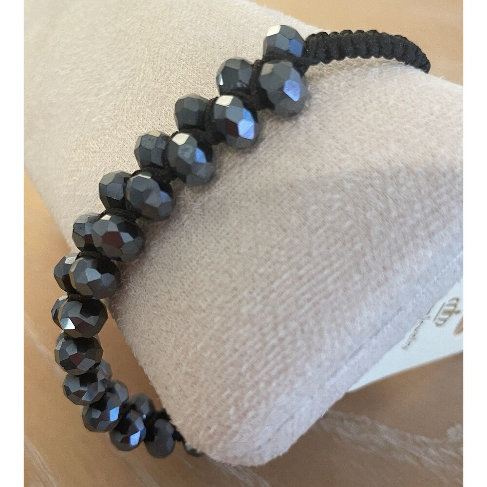 Black Faceted Beaded Adjustable Bracelet New With Tag